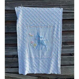 Vintage 50's White Cotton Chenille Baby Crib Blanket With Fawn 60x40"